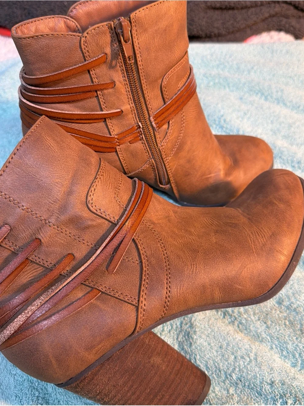 Madden Girl Denice 9M Women's Brown Ankle Boot with Strappy Detail